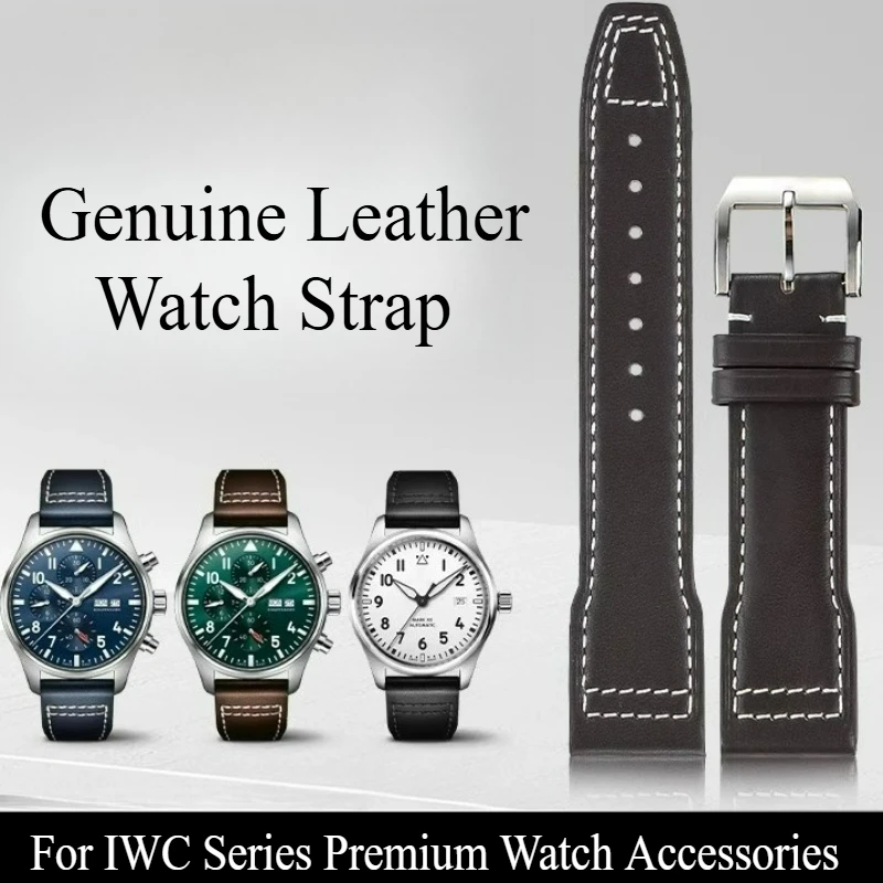 For IWC Pilot's Le Petit Prince Spitfire 21 22mm Blue Leather Watchband Special Buckle Premium Hand Stitched Luxury Accessory