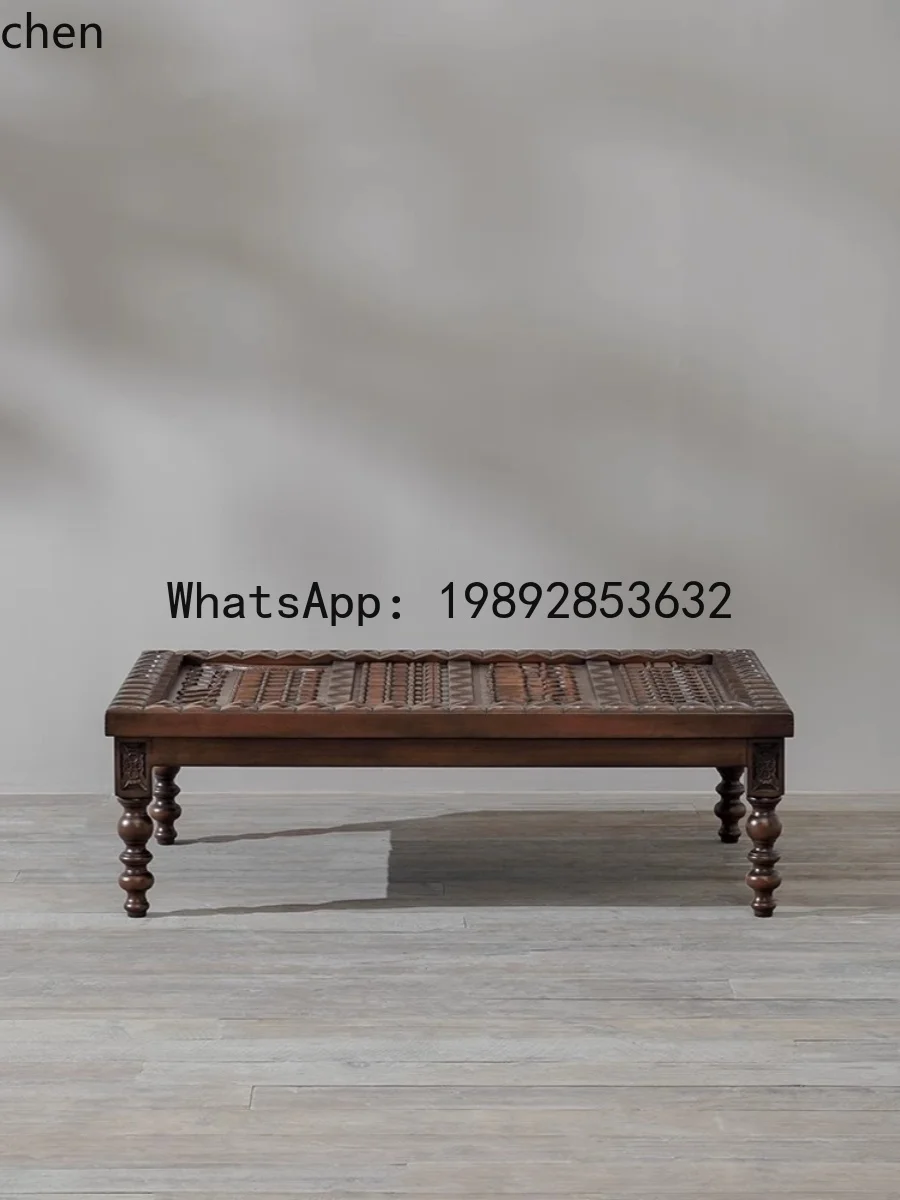 

A1 solid wood carving flower square coffee table coffee table retro furniture