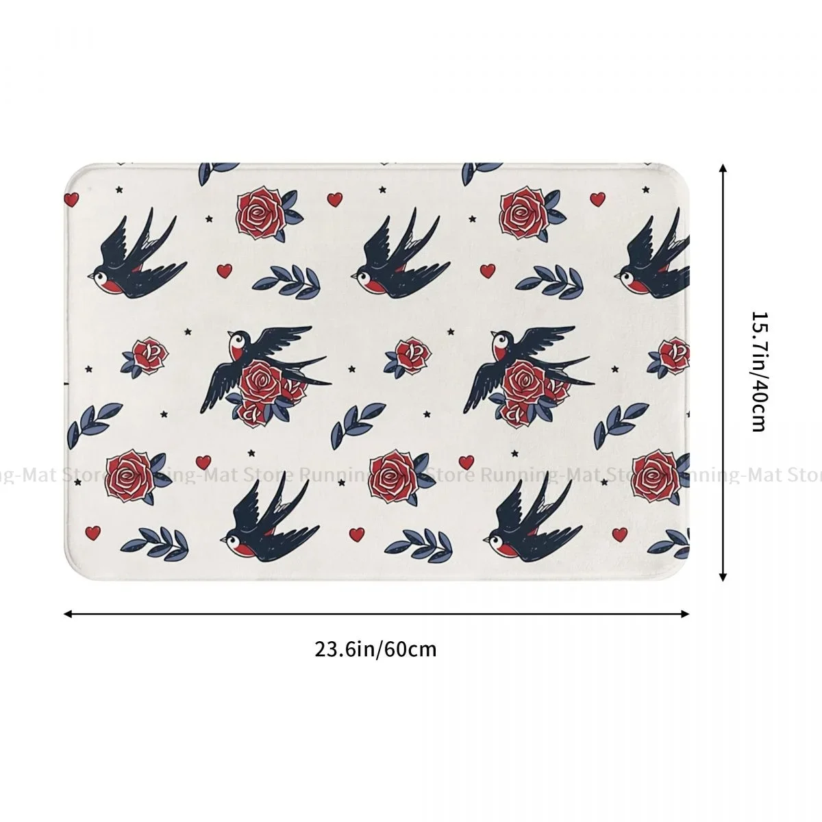 Tattoo Old School Style Non-slip Doormat Flying Swallows And Roses Living Room Kitchen Mat Welcome Carpet Home Pattern Decor