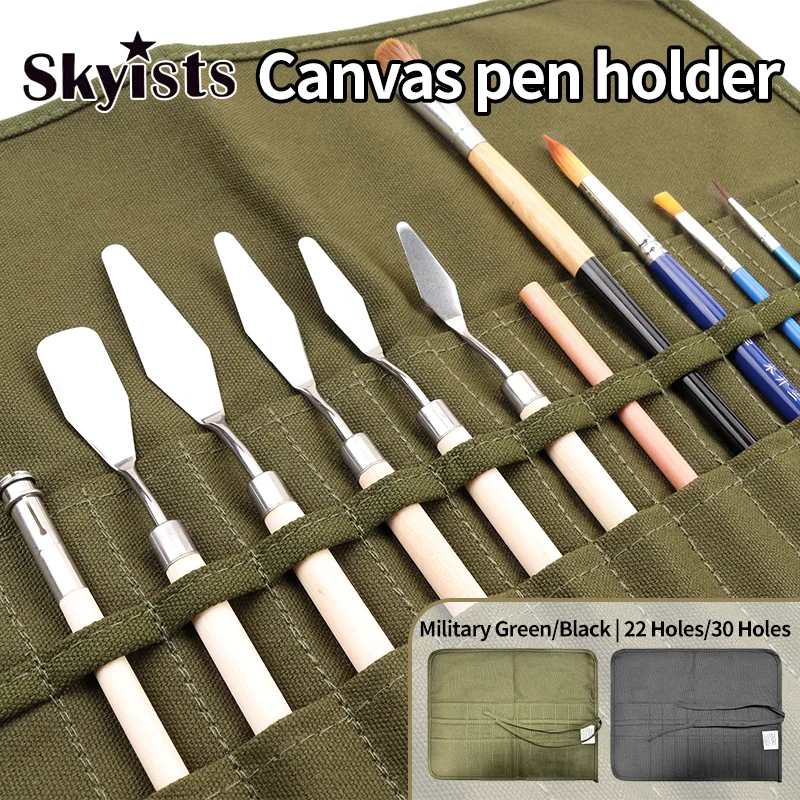 

Skyists Portable Multifunctional 22/30 Holes Pencil Bag Storage for Oil Watercolor Gouache Artist Paint Brush Roll Canvas Pouch