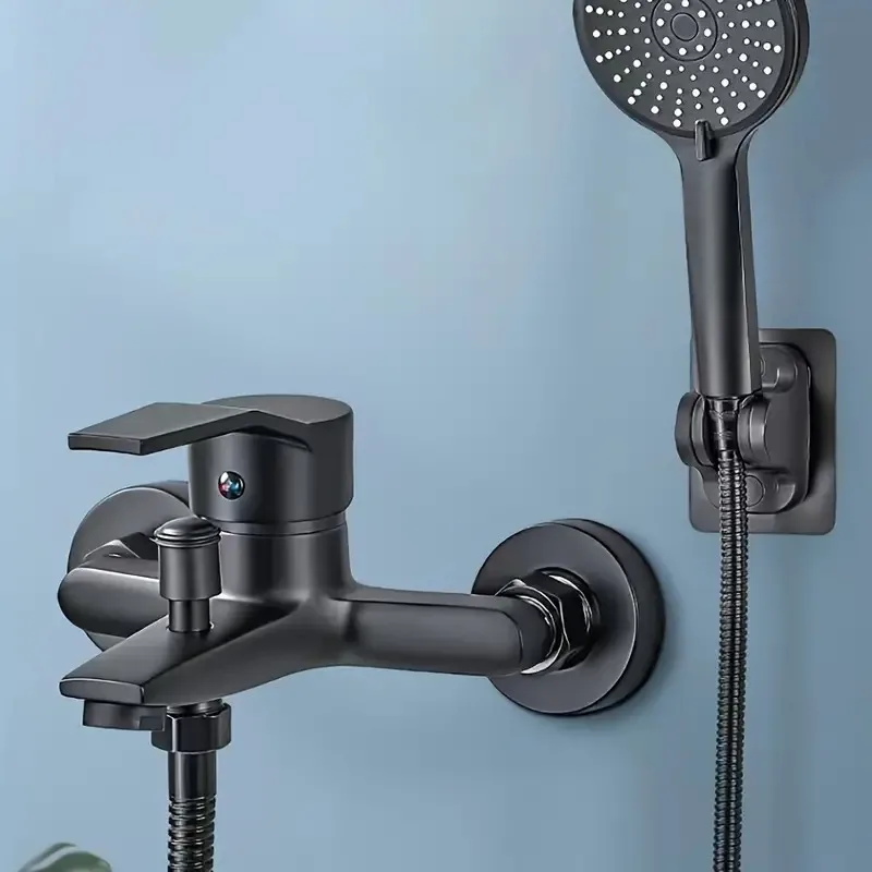 1 Set Black 304 Stainless Steel Wall-Mount Concealed Triple Function Shower Faucet, Modern Style,  Dual Outlet Wit