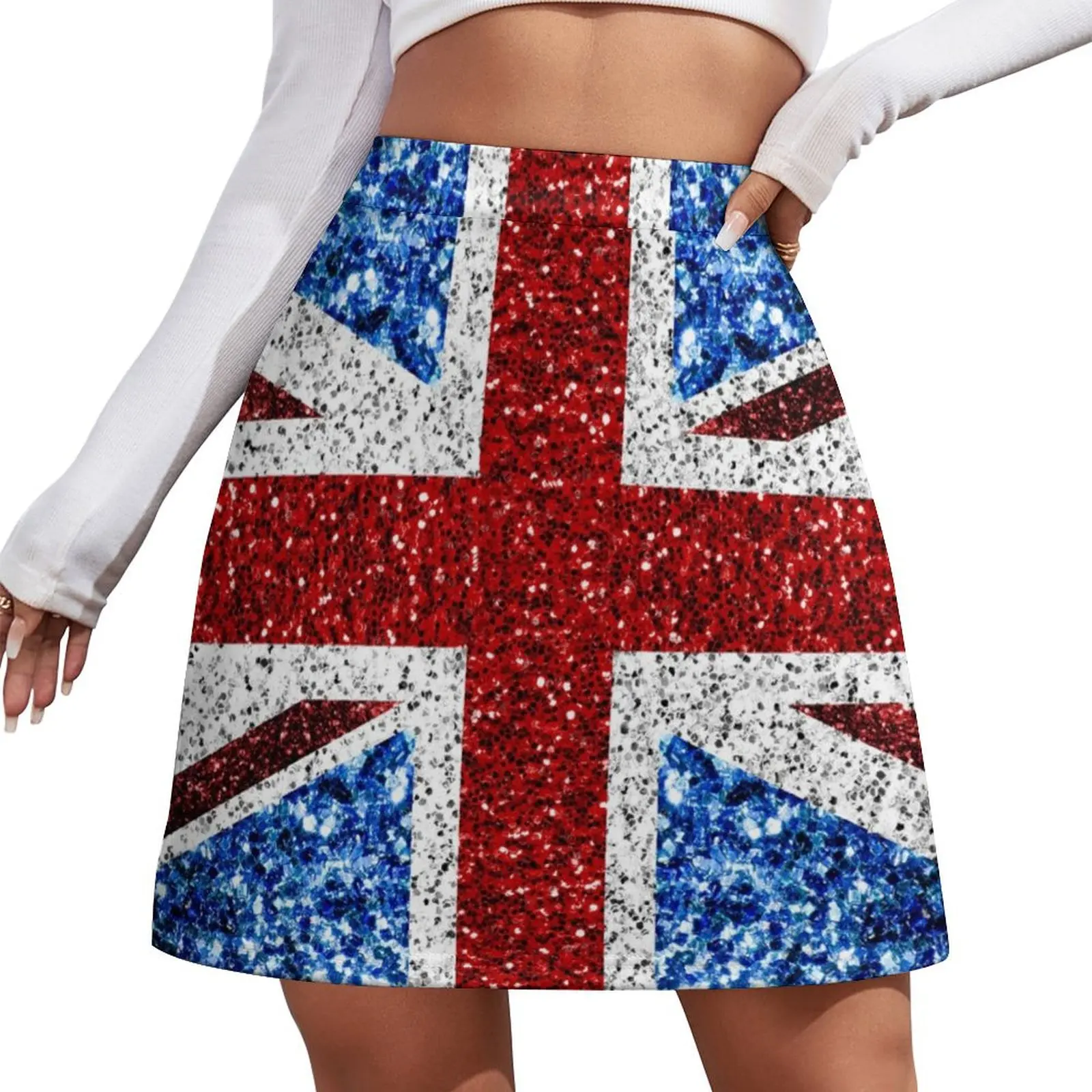 

UK flag red blue white faux sparkles glitters United Kingdom British Union Jack (Photo of Glitter - Not Reflective) Mini Skirt