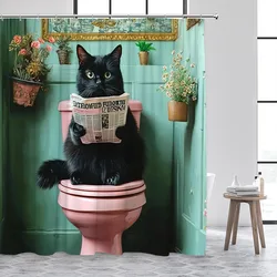 Funny Black Cat Shower Curtain Cute Animal Flowers Bonsai Polyester Fabric home Bathroom Decorative Bath Curtains with Hooks