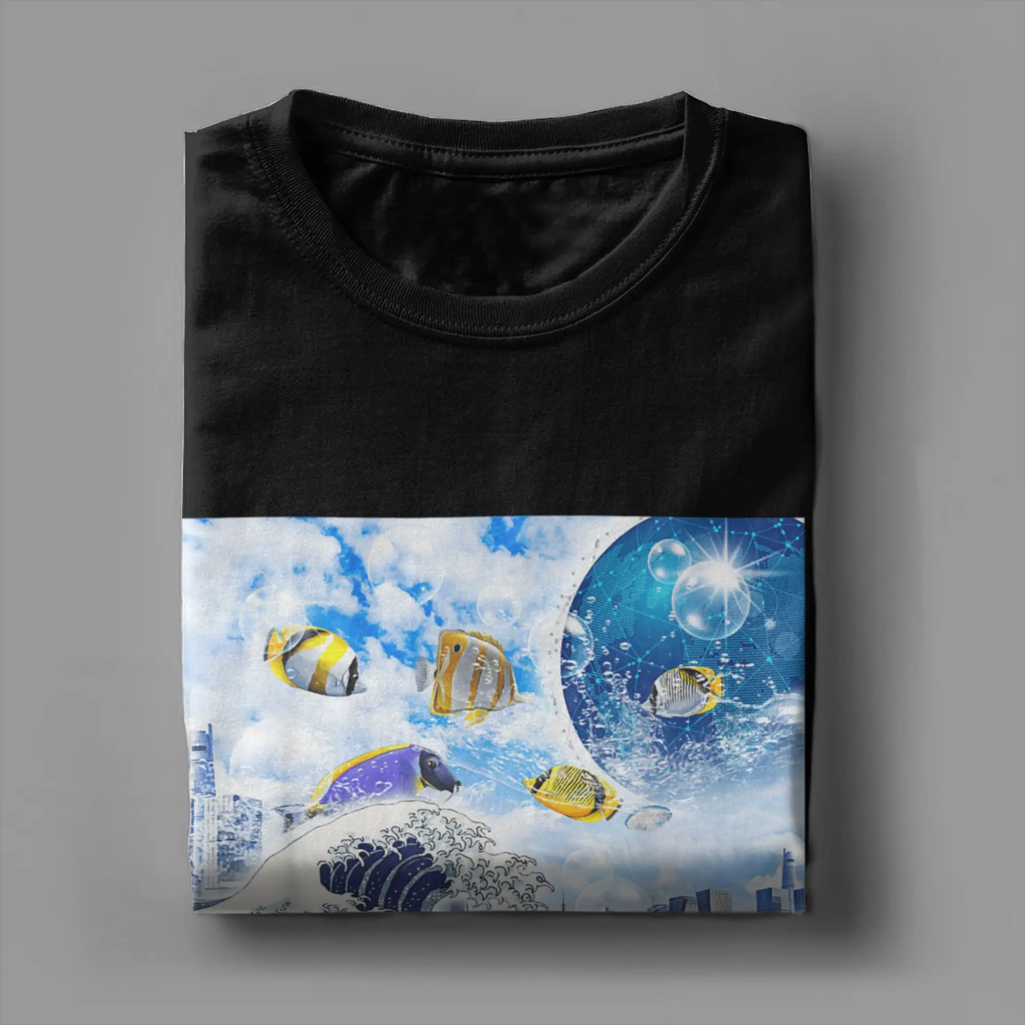 Frutiger ايرو الجمالية التكنولوجيا موجة كبيرة من كاناغاوا الأسماك تي شيرت الرجال س الرقبة القطن تي شيرت قصيرة الأكمام تي شيرت الملابس #4