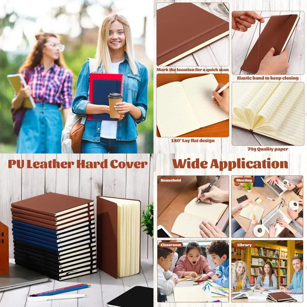 

Блокноты A5 в твердом переплете, 5,5 x 8,3 дюйма, с широкой разлиновкой, из искусственной кожи, 20 штук в упаковке, оптом для дома, бизнеса, школы (черный, темно-синий, коричневый)