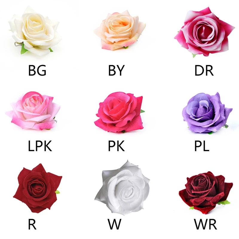 Women Velvet Cloth Rose Hair Clip Simulation Artificial Flower Corsage Brooch Pin Wedding Party Flamenco Dancer Hair Accessories