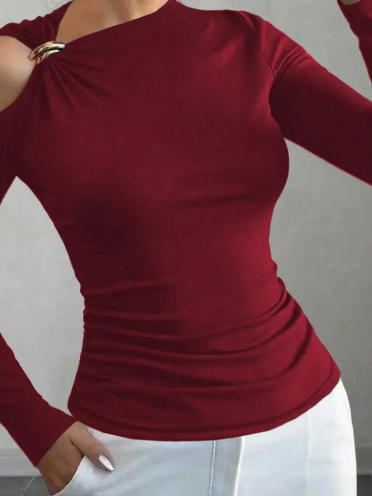 Autumn And Winter Women's Top Fashionable, Comfortable, Casual Temperament, Versatile For Commuting, Slim Fit, Asymmetrical Top