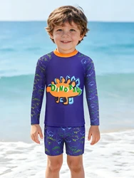 Boys Two Piece Rash Guard Swimsuits Kids Long Sleeve Swimwear Sets Summer Beach Swim Shirt and Bathing Suit Trunks