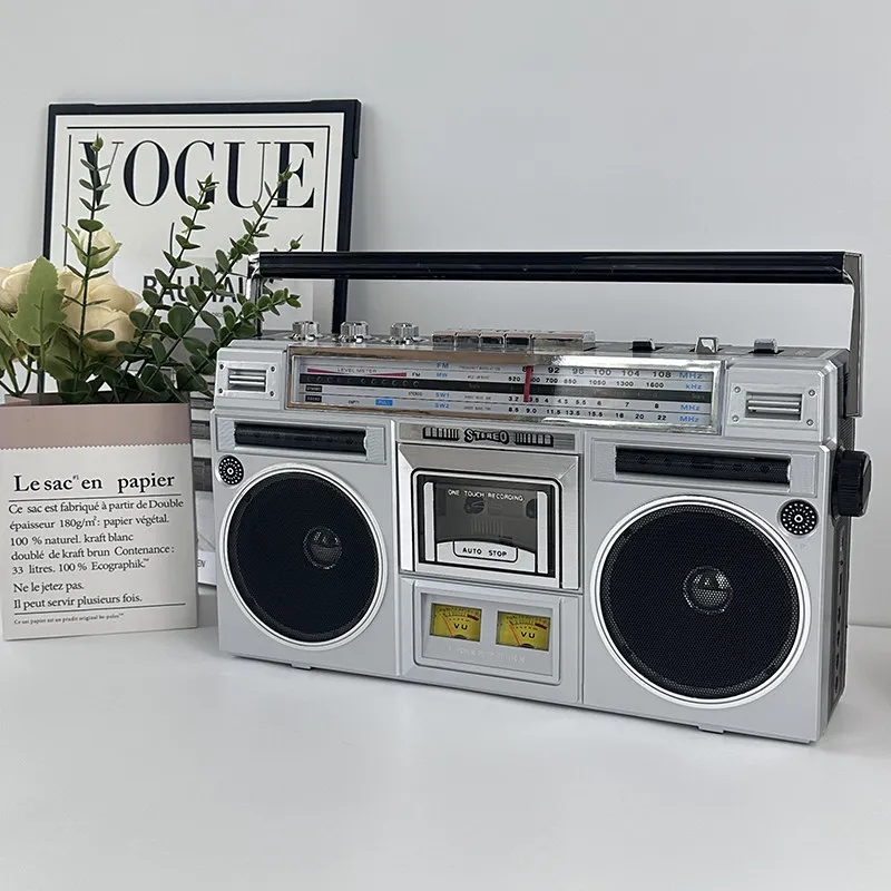 80S Style Portable Bluetooth Speaker Cassette Recorder with AM FM SW Radio with Built-in Speakers