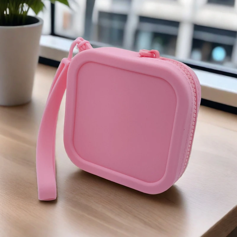 Silicone Square Coin Purse Earphone Storage Bag Women Portable Lipstick Cosmetic Bag Student Simple Small Item Bag