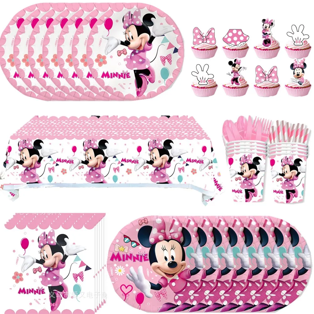 

Minnie Mouse Party Decoration Balloons Disposable Tableware Set Pink Minnie Tablecloth Baby Shower Girls Birthday Party Supplies