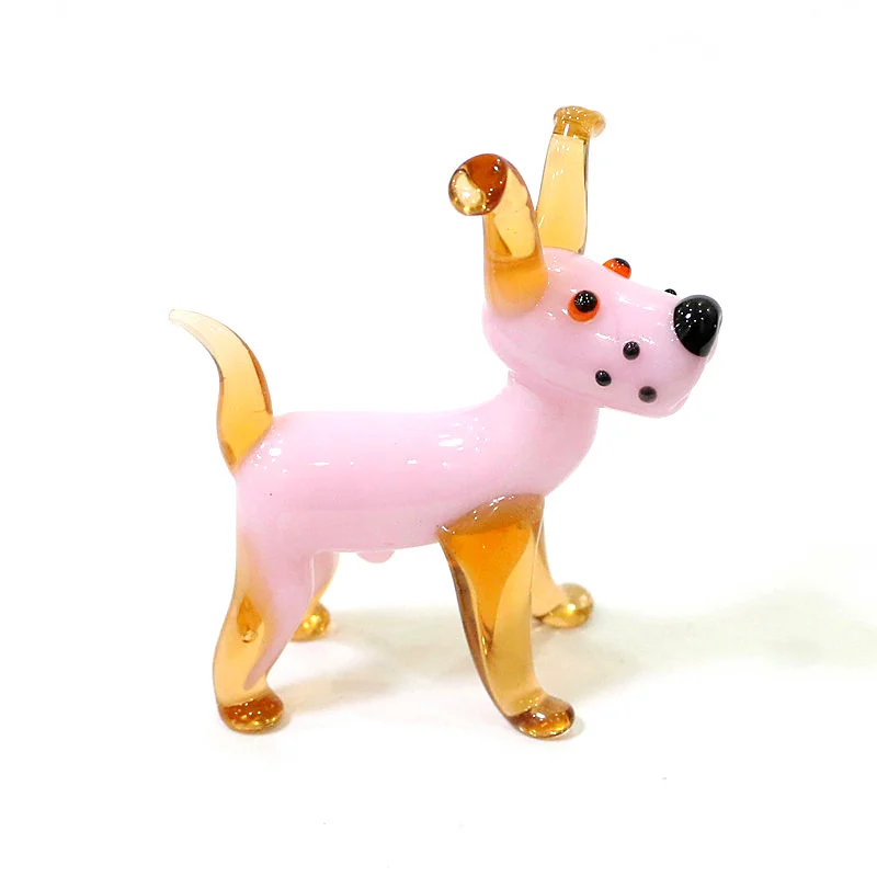 

Pink Murano Glass Dog Figurine Cute Miniature Animal Ornament Home Desk Decor Collection New Year Christmas Party Gifts for Kids