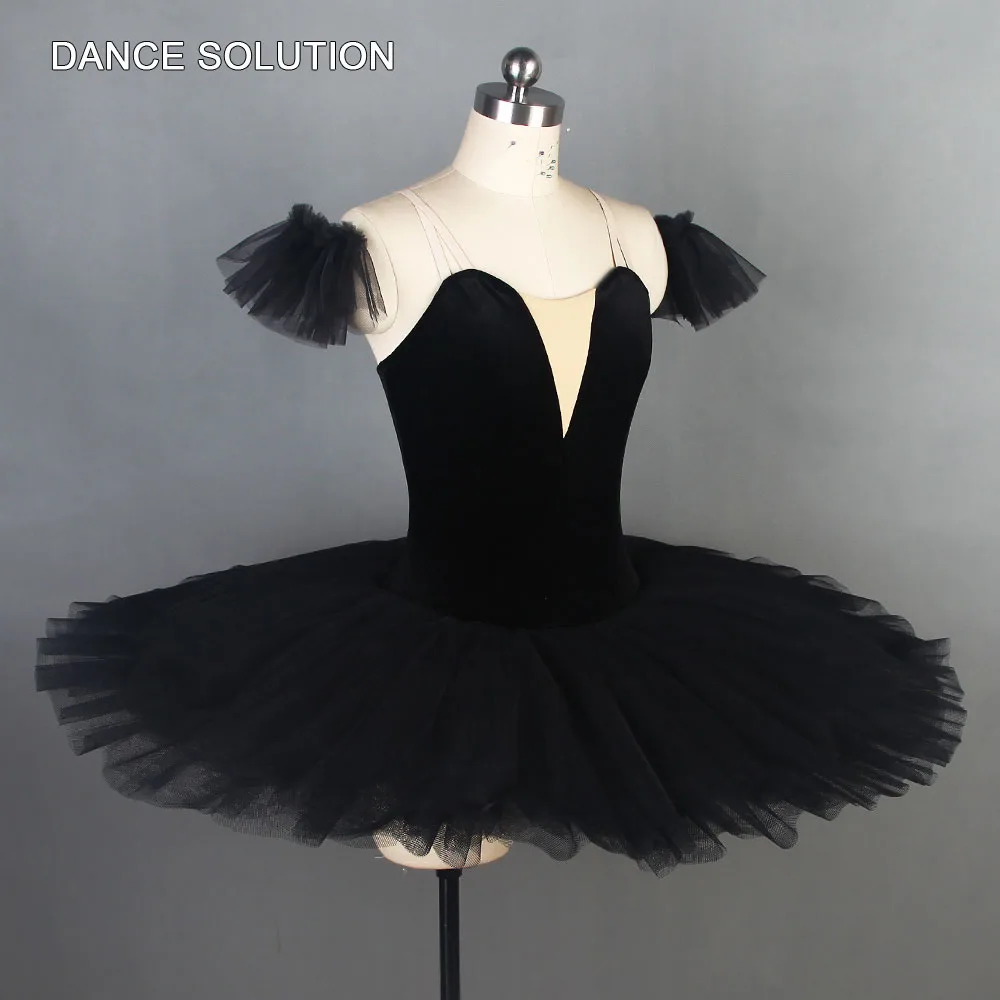 Black Swan Lake Pre-professional Ballet Tutus Velvet Bodice with Stiff Tulle Skirt Stage Performance Costumes for Women  BLL003