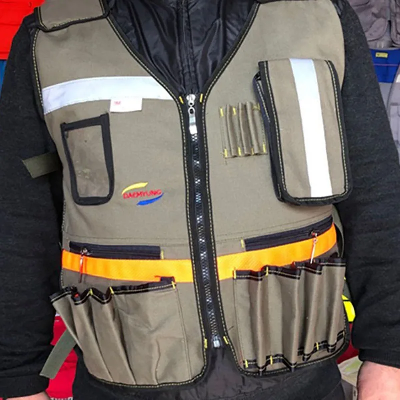 Imagem -02 - Multifuncional Cintura Ferramentas Bolsa Eletricista Toolkit Vest Canvas Engrossado Vest Manutenção Proteção do Trabalho Ferramenta Pouch