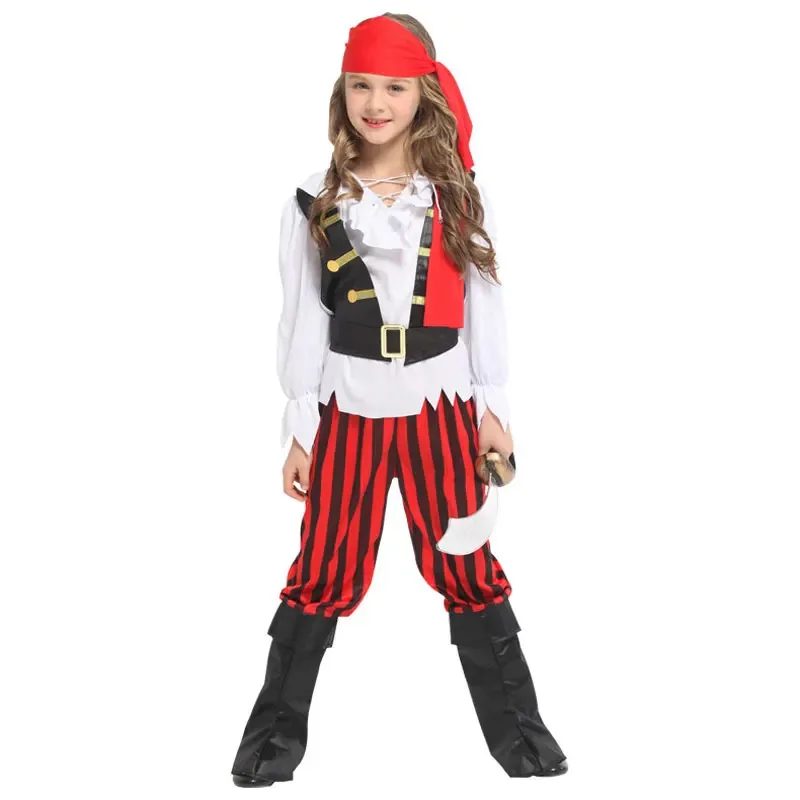 Children Kids Rebel Posh Pirate Costume Suit Outfits Corsair Girls Halloween Purim Carnival Party Masquerade Role Play