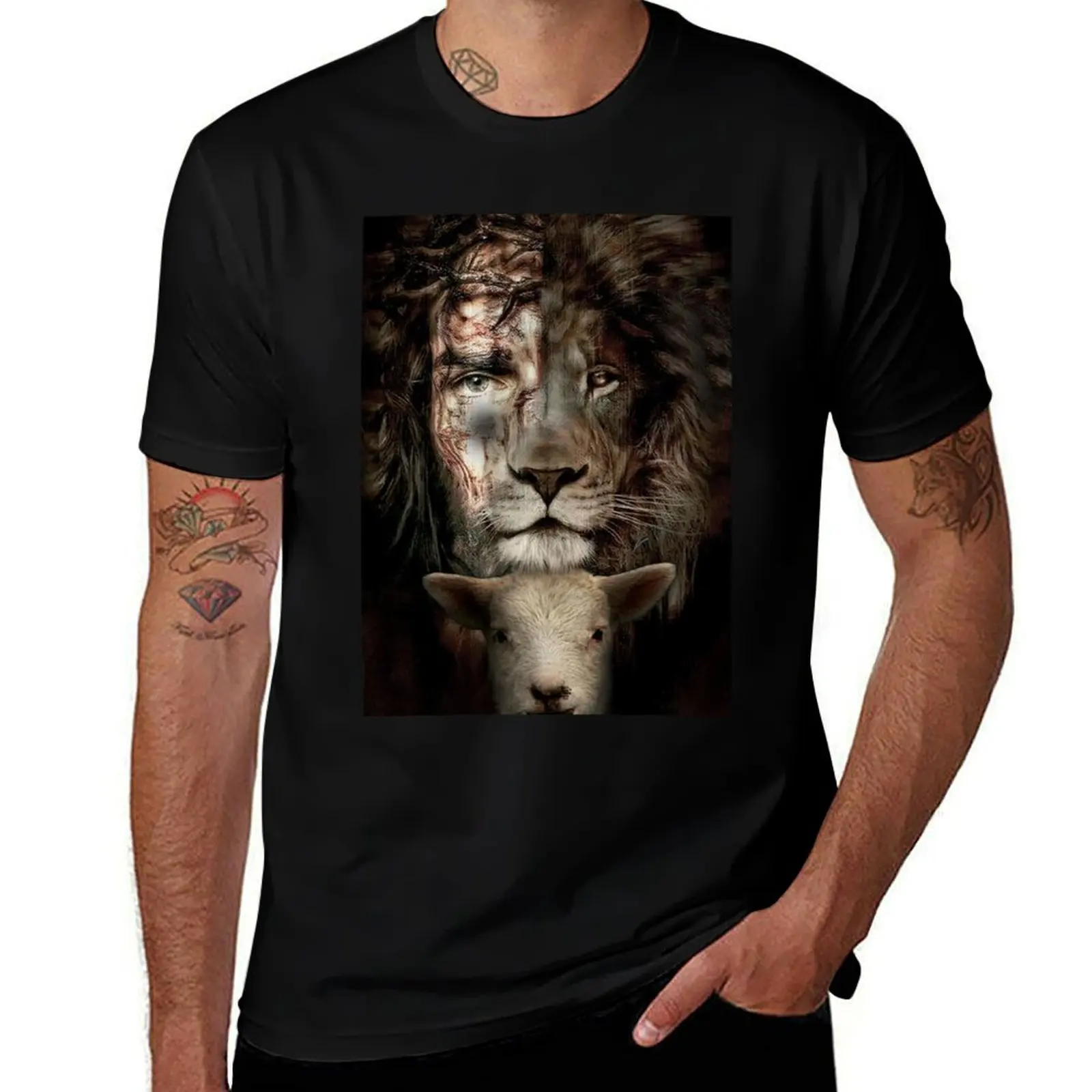 

Jesus, Lion, And Lamb T-Shirt Blouse vintage tee shirts for men