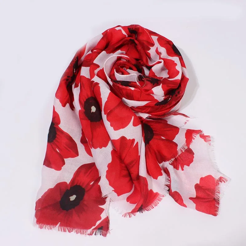 Fashion Vintage Cotton Big Poppy Print Scarf Hijab Long Women Flower Fringe Muffler Shawls Scarve Mix 5 Color