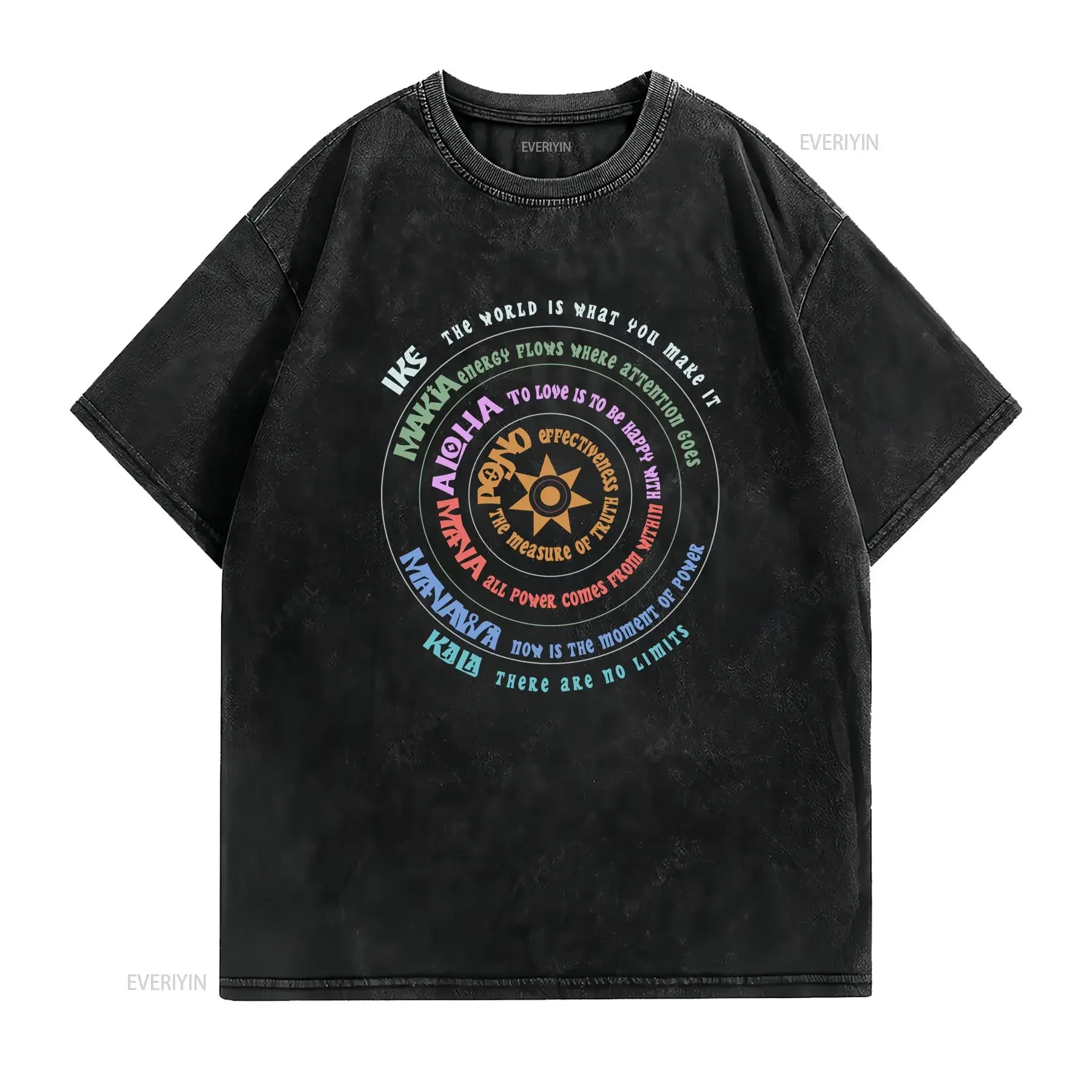 Huna Hawaiian Philosophy Happiness Seven Principles of The Eye Kanaloa  T Shirt vintage Washed Comfortable streetwear Casual