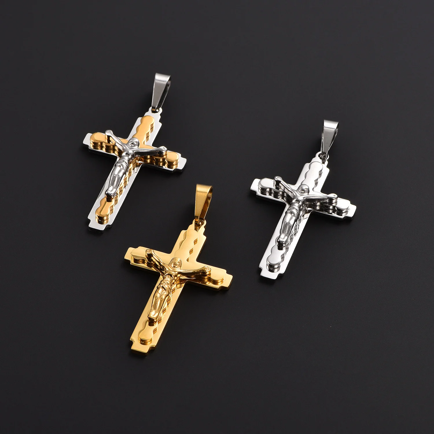 Jesus Kreuz Kruzifix Anhänger Edelstahl Goldfarben Christliche Anhänger Religiöser Schmuck Zubehör Jubiläumsgeschenk – Detail 3