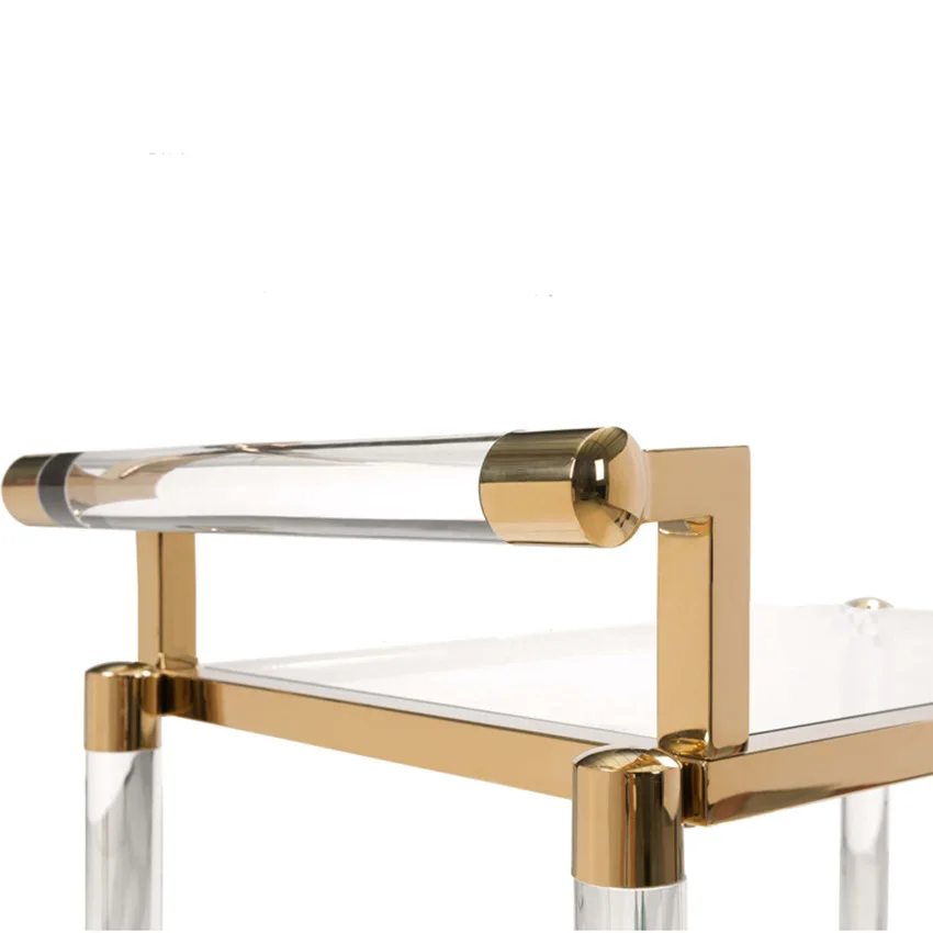 Mobile Bar Service Trolley Acrylic Stainless Steel Tea Cart Restaurant Hotel Homestay Wine Cart