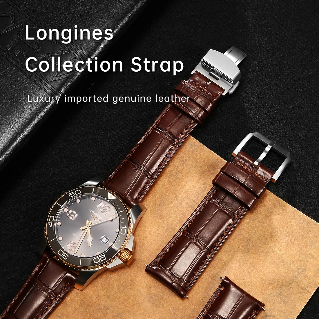 MAIKES Top Brand Blue Leather Watch Straps Quick Release Bracelet For Longines Omega IWC Watchband Rose Gold Buckle Watch Bands