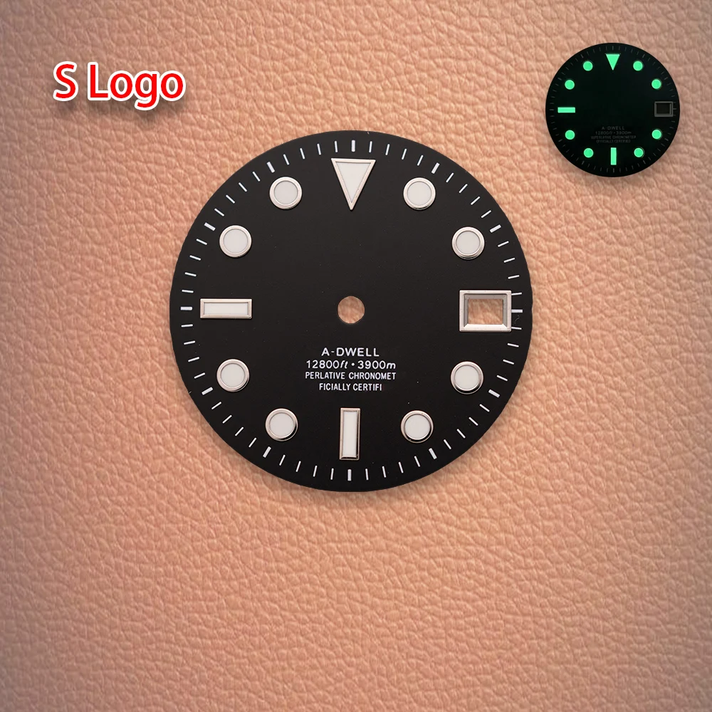 Sロゴ文字盤 28.5mm NH35 サン グラデーション文字盤 NH35/NH36 日本製ムーブメント対応 C3 グリーン夜光時計改造アクセサリー