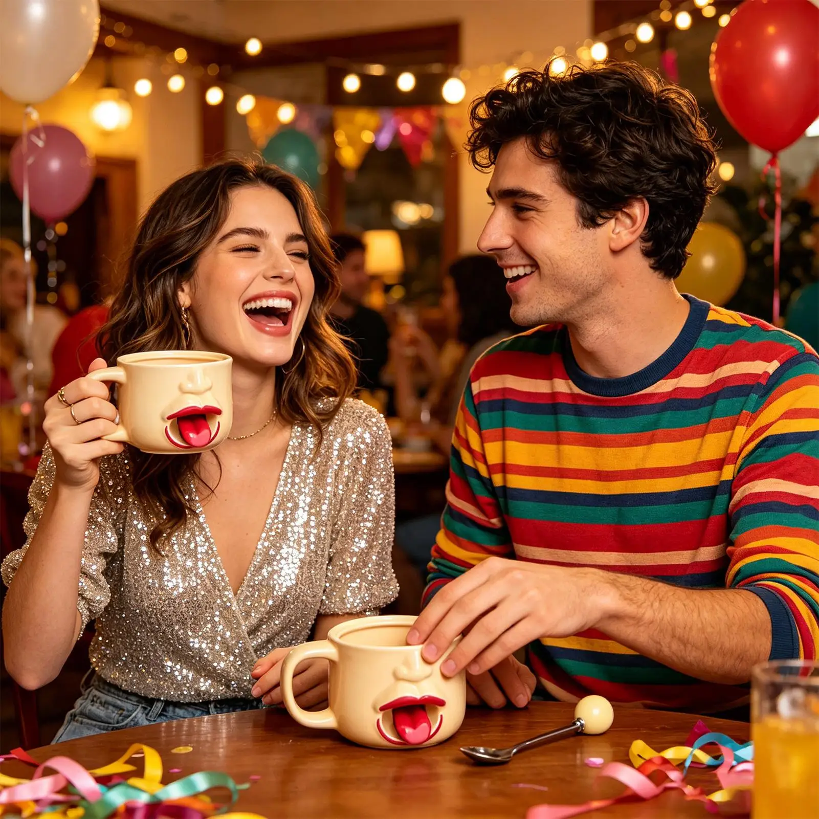 Novelty Coffee Mugs With Spoon Handle 255ml Drinkware Funny Interactive Tongue Ceramic Mug For Women Men Birthday Holiday