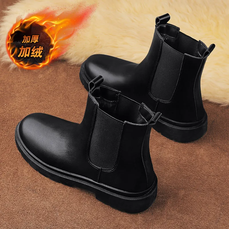 Men Retro Fleece Lined High Top Work Ankle Boots Slip Resistant Outsole Windproof Warm Footwear For Daily Street Walking Autumn