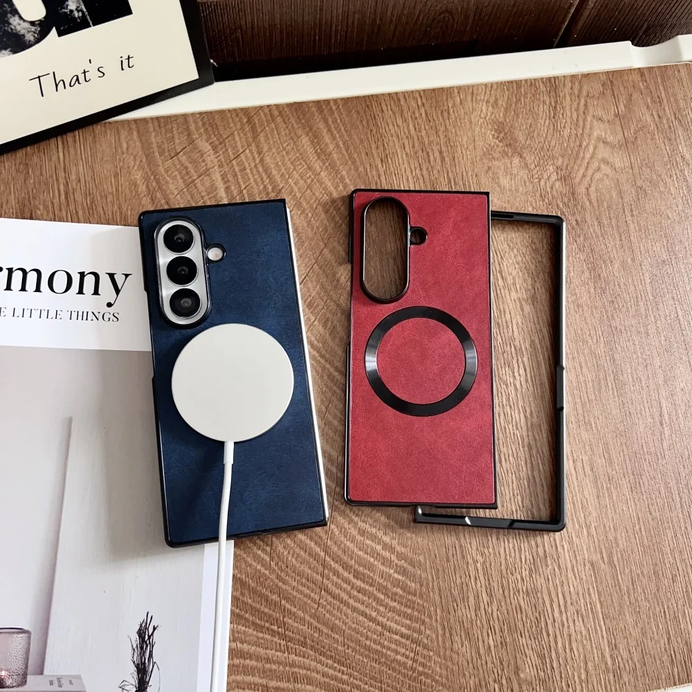 Funda Z Fold 7 6 para Magsafe, funda magnética de cuero PU para teléfono Samsung Galaxy Z Fold 7 6 5 4 3 5G Fold7, funda plegable a prueba de golpes