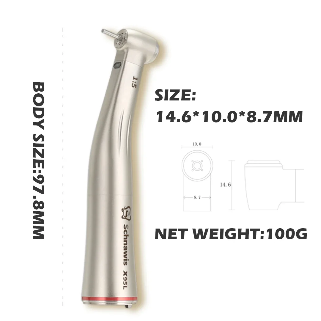 NSK-Dental Contra Angle Handpiece, Botão, Aumentar a Velocidade, Mini Cabeça, Spray de Água Interior, Anel Vermelho, 1:5, Ti Max X95L