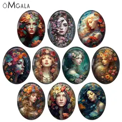New Fashion Flower Girls Art Paintings Mix 13x18mm/18x25mm/30x40mm Oval photo glass cabochon demo flat back Making findings