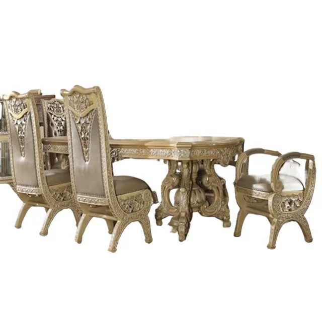Royal carved teak 8-seat tableware Elegant retro luxury wooden dining table and chairs Best 8-seat royal dining table