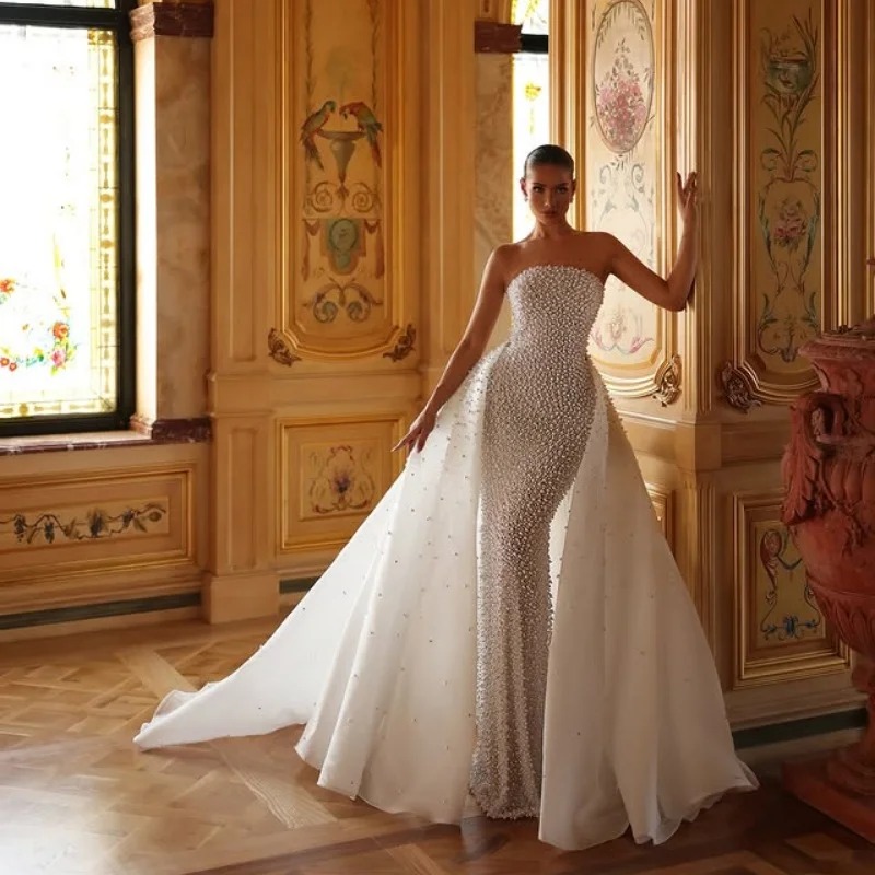 

customized luxury ivory white pearl beads Elegant Sweetheart Ball Gown Wedding Dress With applique Bridal Gowns