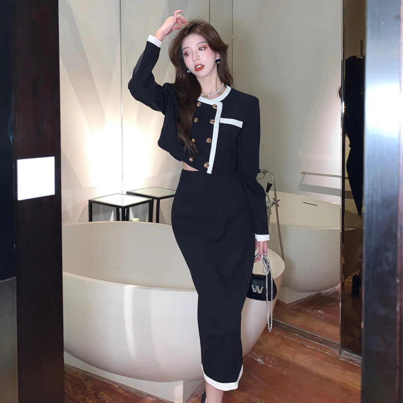 French Style Socialite Women's Short Jacket 2024 Autumn and Winter Elegant Office Lady High-end Suit Top Long SkirtTwo-piece Set