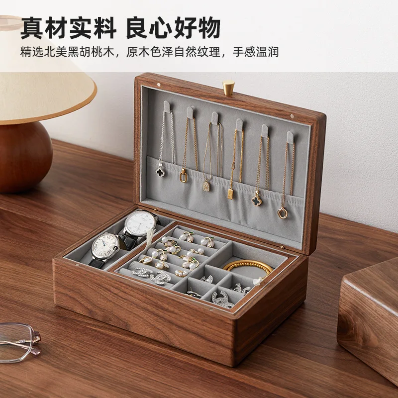 Walnut Wood Jewelry Storage Box Luxury Large Capacity Dustproof Organizer for Jewelry Necklace Earring Jewellery Storage Box