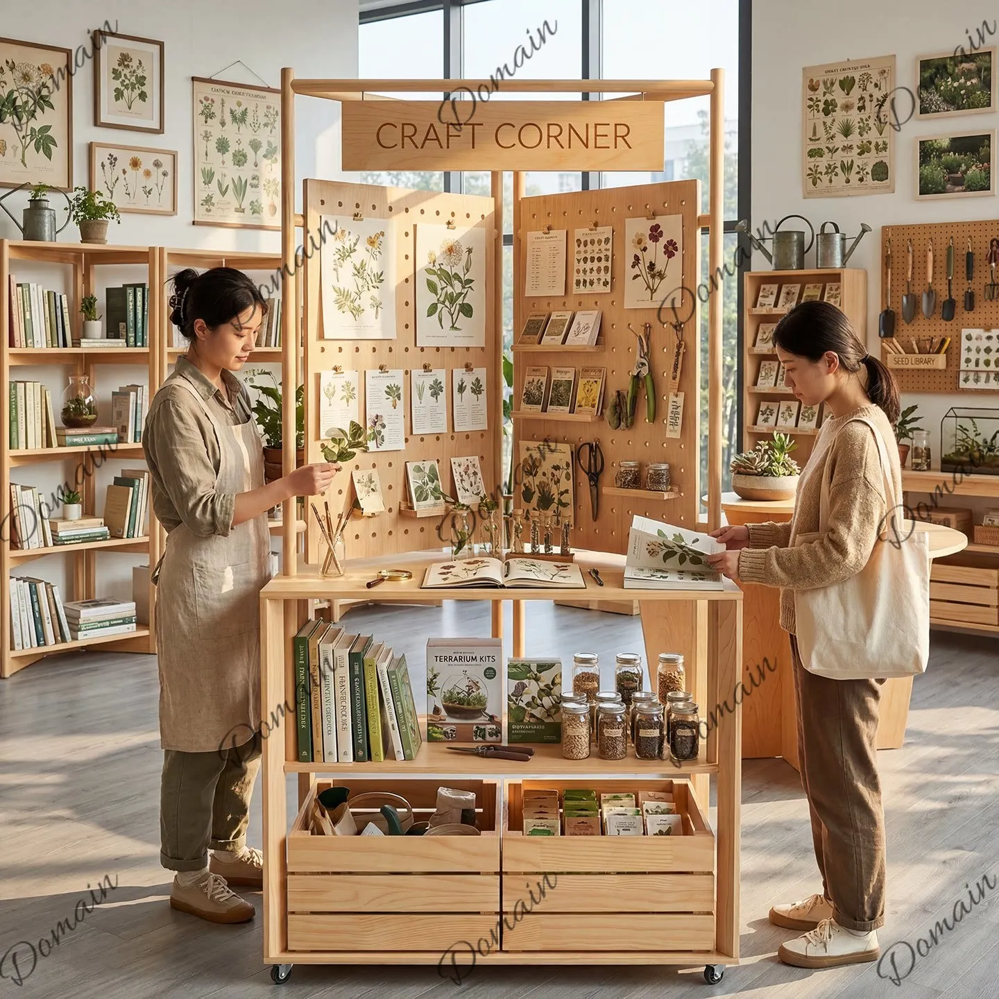 Commercial solid wood with drawer shelf exhibition multi-layer storage with wheel hole board storage hanger display cabinet