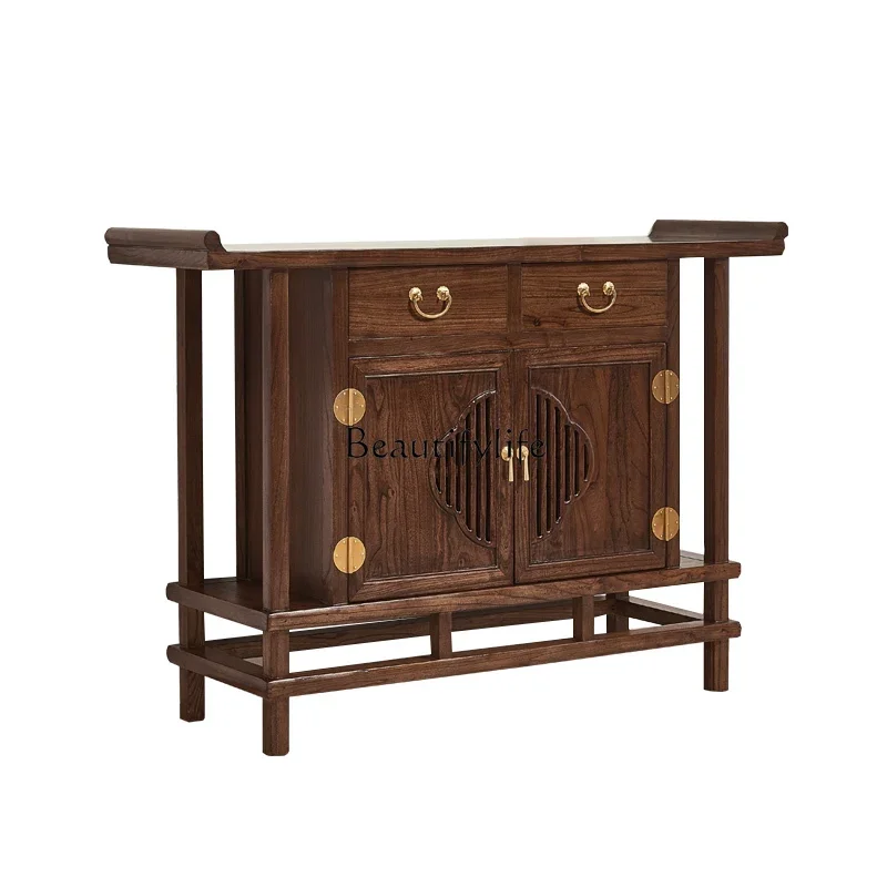 

*New Chinese Style Solid Wood Entrance Cabinet Old Elm Warped Head Zen Partition Locker