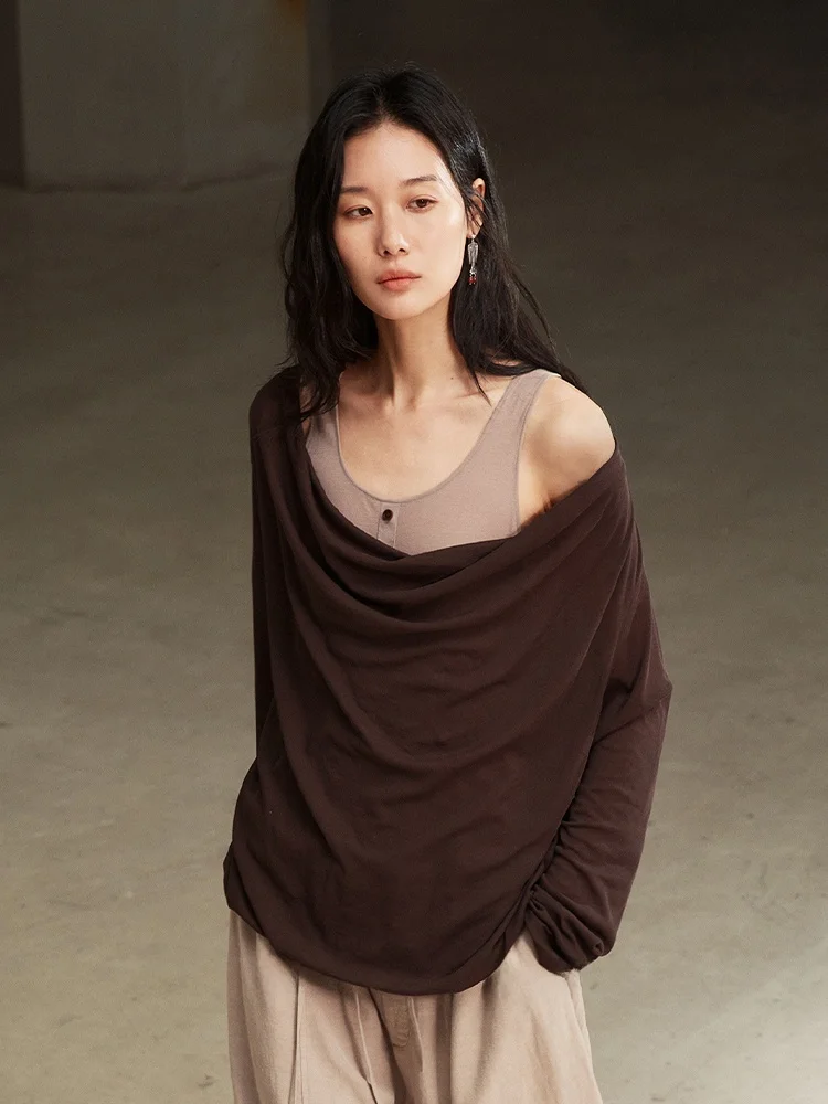 

Полукруг из чистого хлопка, весна 2026, свободная повседневная цветная футболка Blo, женский топ Faion, спортивная одежда, повседневная одежда Long Sve