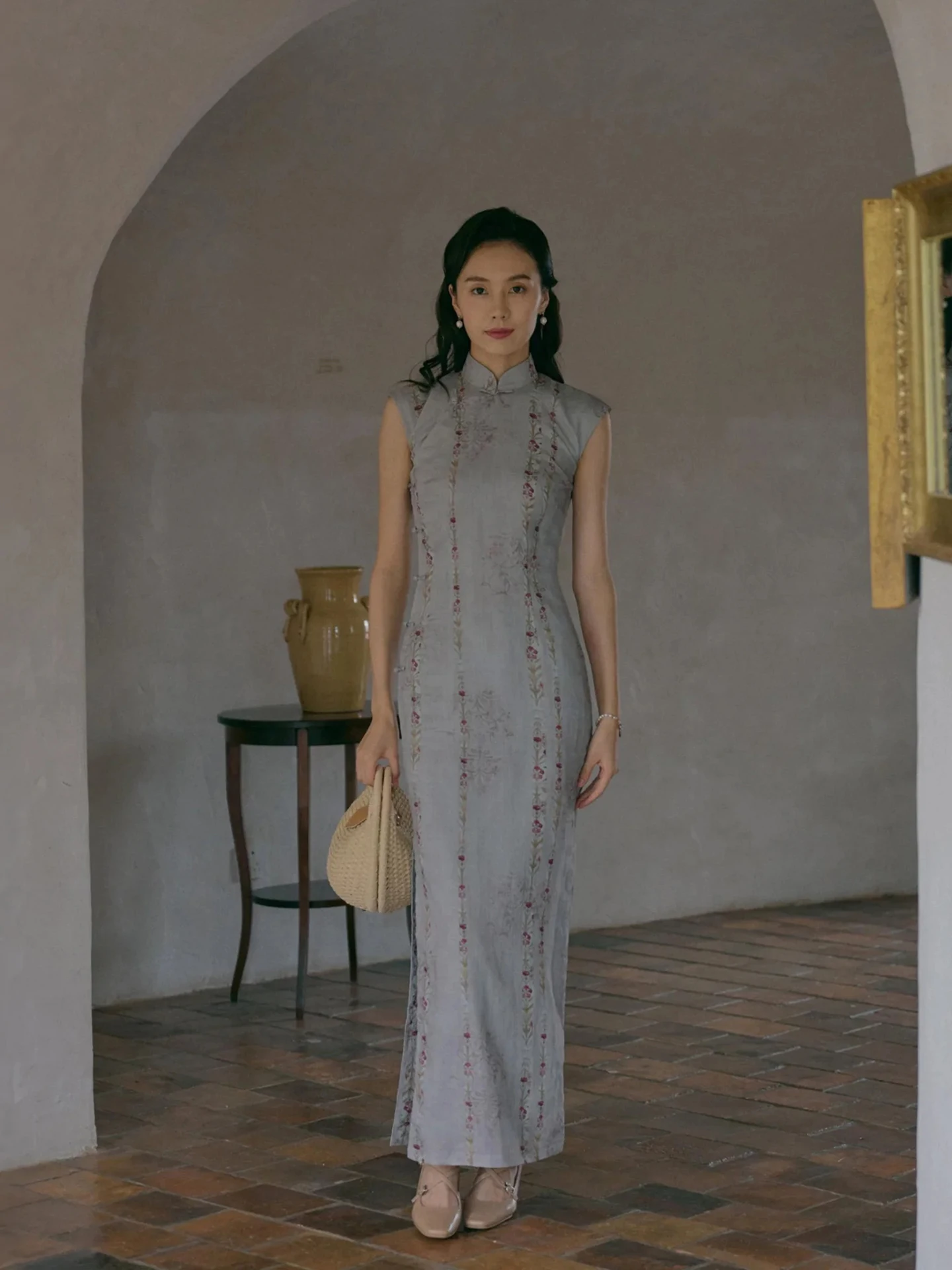 

Новинка ранней осени: длинная блузка из шелка и хлопка с маленькими рукавами и пуговицами спереди, винтажный стиль, для повседневной носки