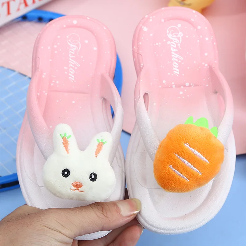 Children Flip Flops Cute Rabbit Beach Shoes Fashion Soft Sole Anti Slip Girls Shoes Outdoor Kids Sandals Baby Bathroom Slippers