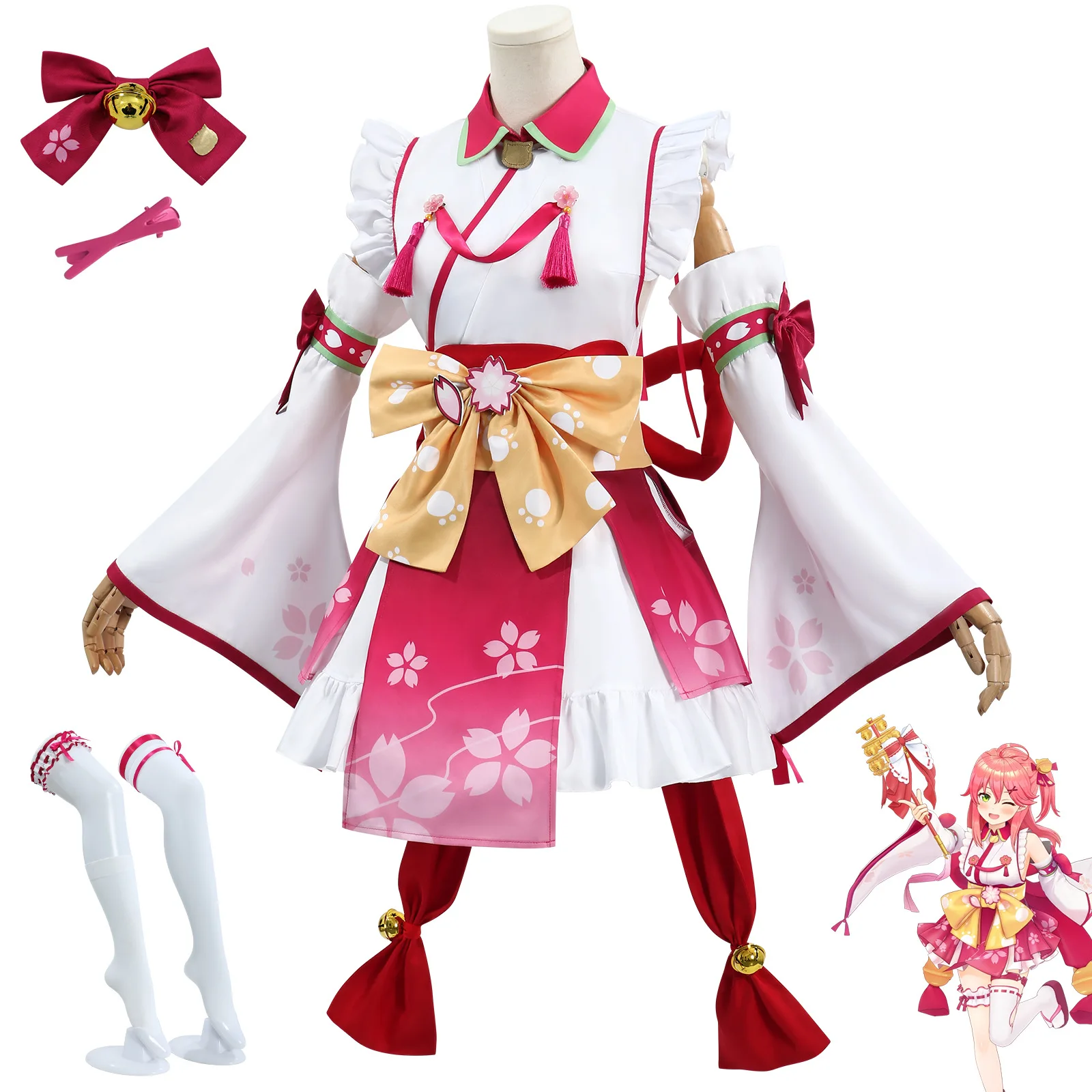 In Stock Sakura Miko Cosplay Costume Maid Dress Kimono Haori Yukata Hololive Holo Vtuber Full Set Wig Halloween Xmas