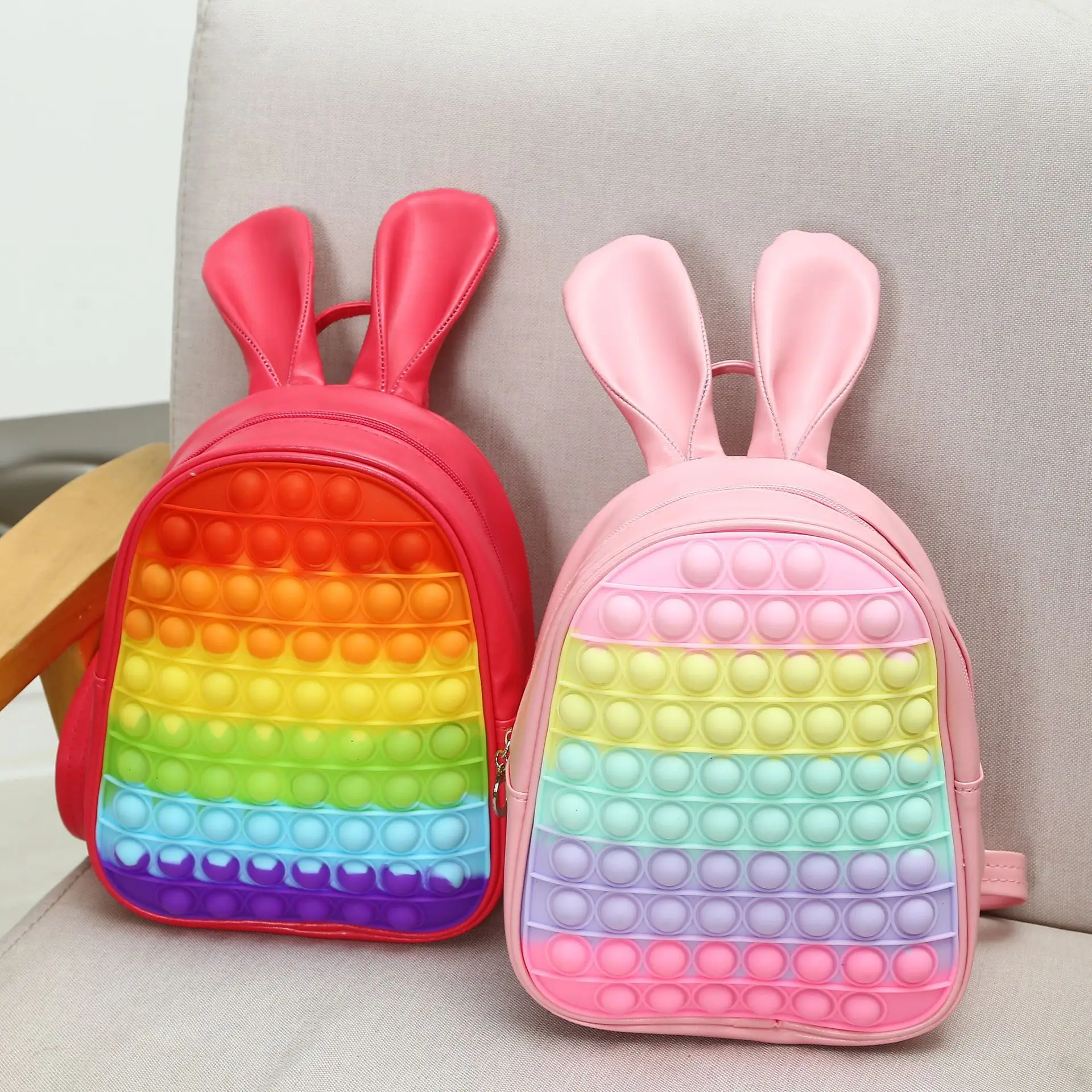 Pop Its Children Silicone PU Cute Rabbit Ears Backpacks New Princess Girls Lovely Fashion Small School Bags Hot