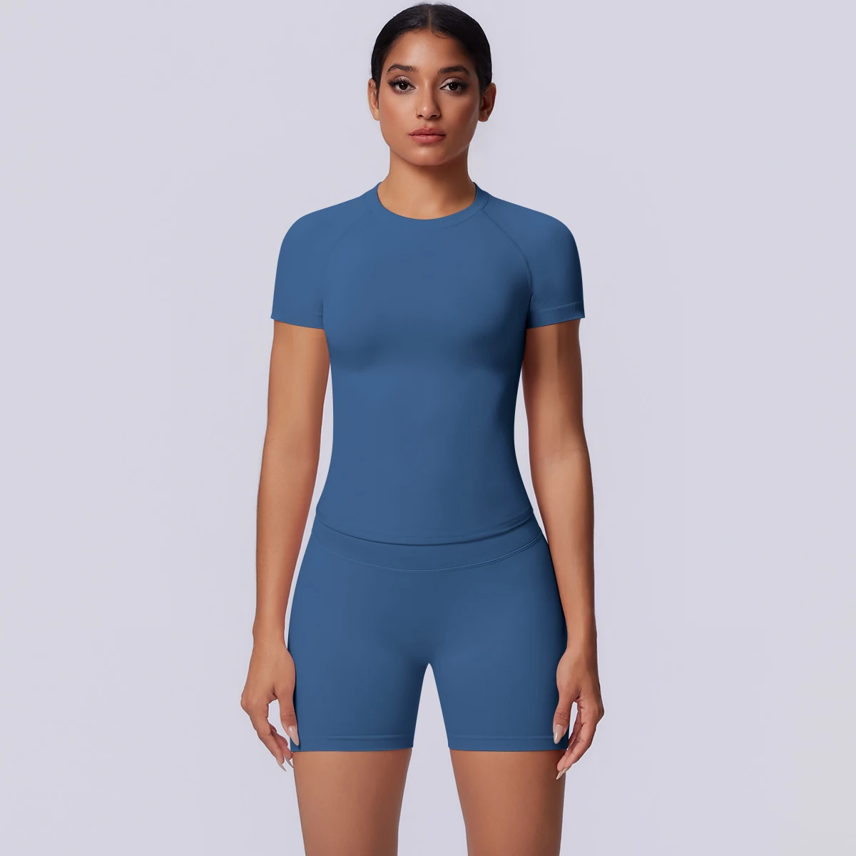 Rooftrellen 2PCS Yoga Set Summer Breathable Running Shirts T-Shirt Sports Top Quick Drying High Waist Fitness Shorts Yoga Set