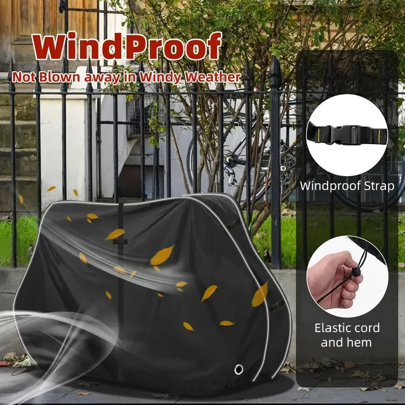 Pokrowiec rowerowy transportowy na 1-2 rowery, 600D, wiatroodporny, do przechowywania na zewnątrz, z paskami odblaskowymi i otworami na zamek.