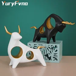 YuryFvna Cattle Statue Home Decoration Living Room Bull Sculpture TV Cabinet Decor Crafts Abstract Animal Statue Resin Art Gift