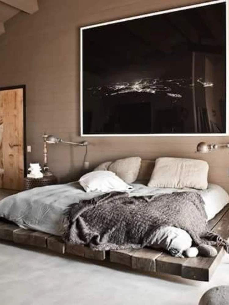 Modern Minimalist Pure Solid Wood Marriage Bed Nordic Homestay Inn Villa