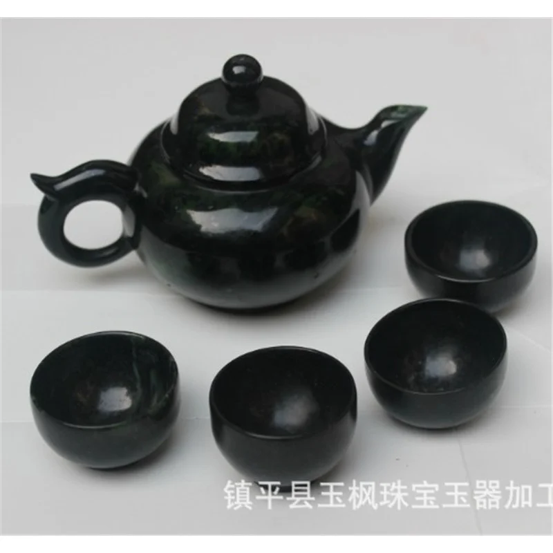 

Factory direct sales Dark Green Jade Tea Set Teapot Teacup Various Magnetic Green Jade Tea Sets Ornaments
