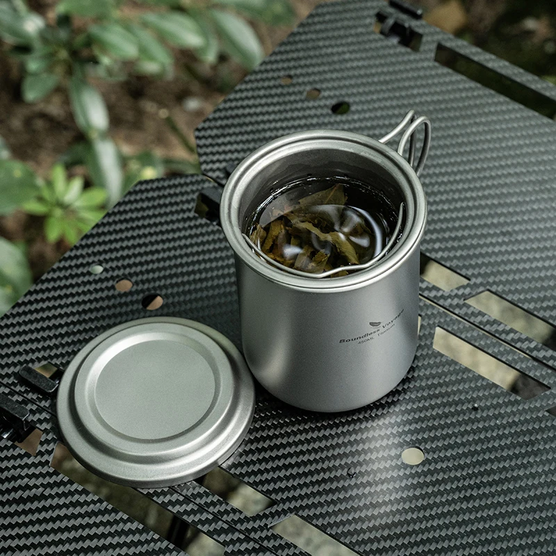 Boundless Voyage Titanium Tea Maker with Filter, Folding Handles Drinkware, Outdoor Camping Tableware Ti Tea Coffee Mug 450ml