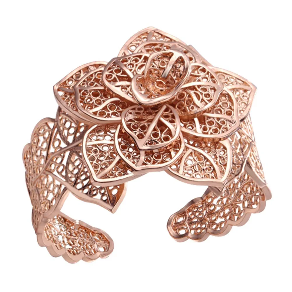 

ChainsPro Big Flower Bracelet For Women Rose Gold Color Wholesale Bridal Wedding Jewelry Cuff Bracelets & Bangles H019