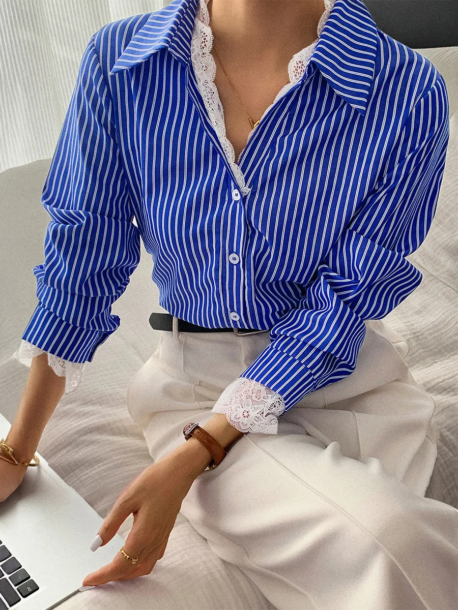

Women's Striped Button Long Sleeve Shirt Casual Style Regular Sleeve Other Material100% Summer Collection Chinese Production